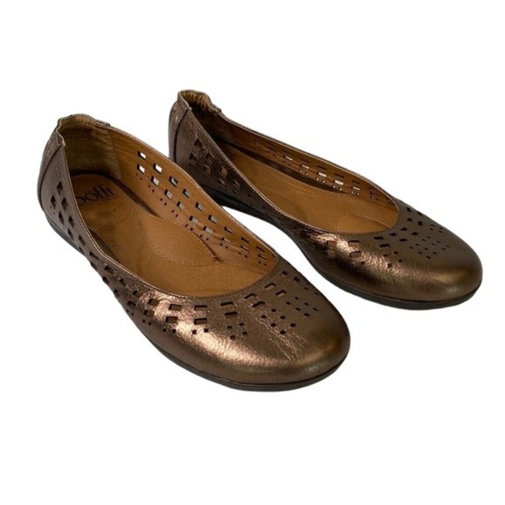 Sofft Pami Laser Cutout Bronze Metalic Leather Ballet Flats Comfy Slip-On